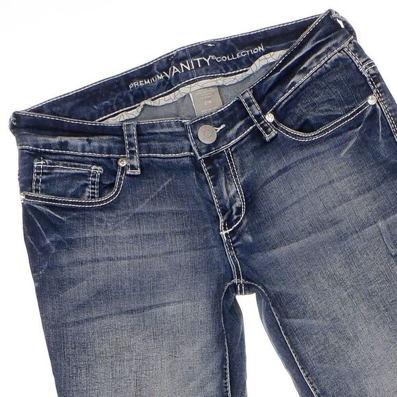 Vanity Cropped Jeans Size 27 Womens Distressed Sequin Blue Denim Stretch 28x24 - Picture 2 of 11
